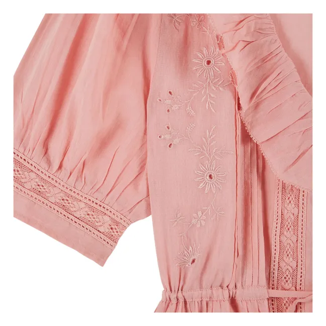 Blouse Volants Brodée Coton | Rose