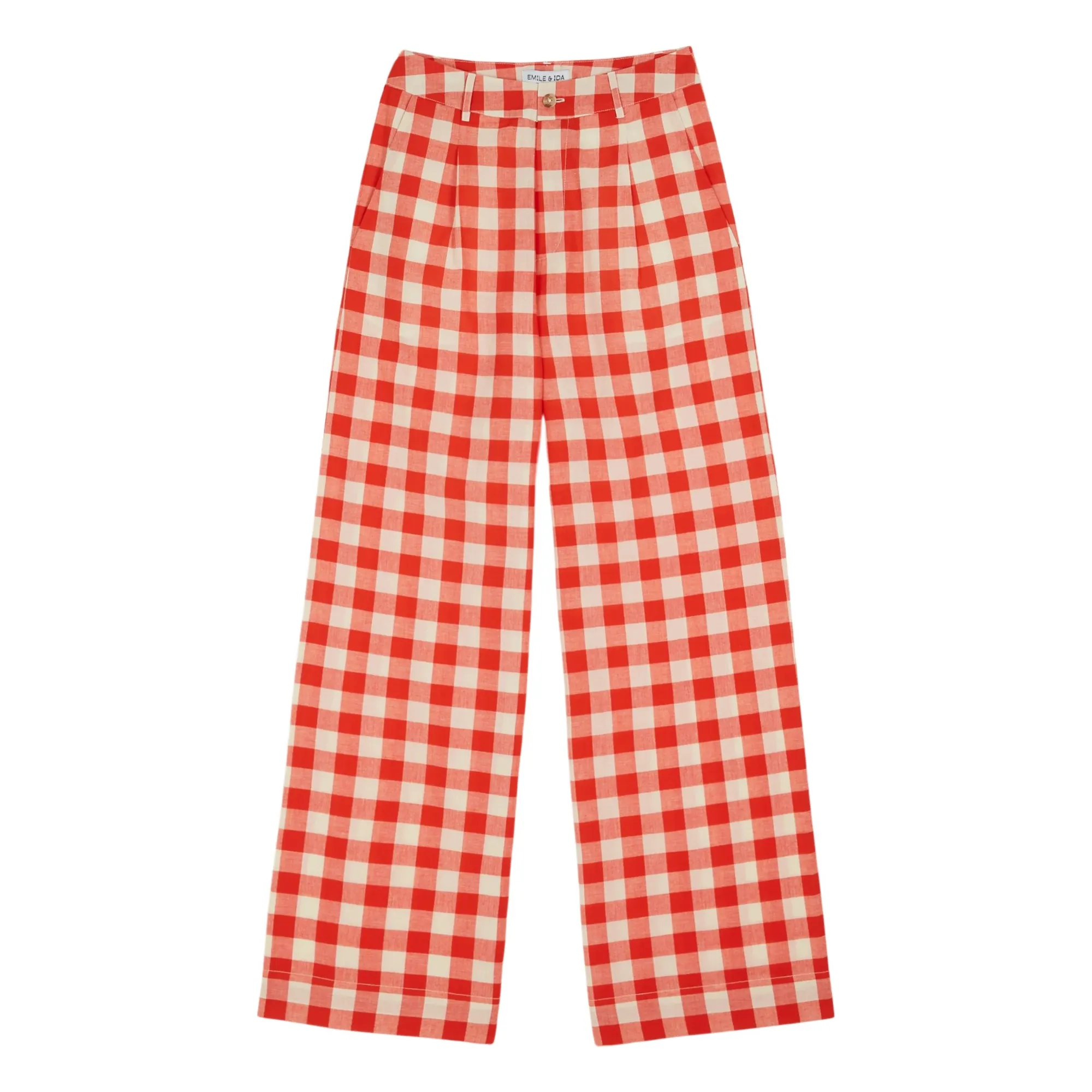Emile Et Ida Red Organic Cotton Gingham Trousers