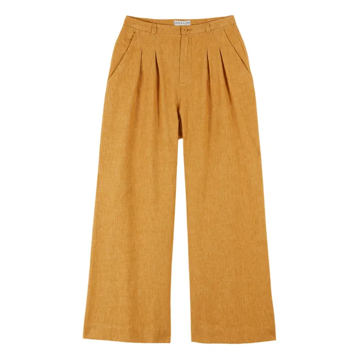 Pantalones de lino y algodón | Amarillo Mostaza- Imagen del producto n°0