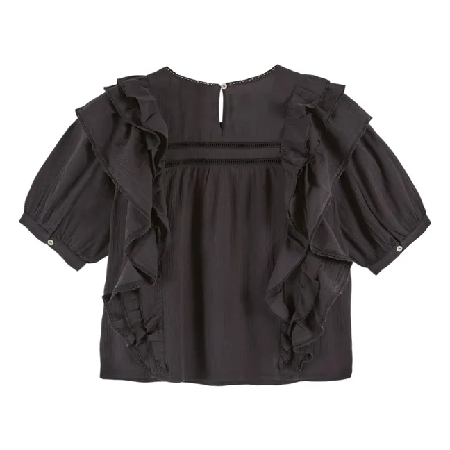 Blouse Volants Coton | Noir