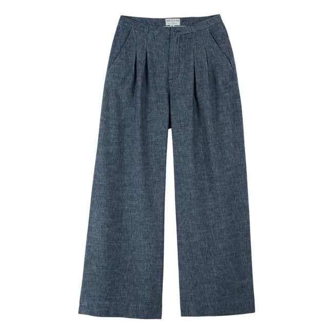 Linen and cotton pants | Navy blue