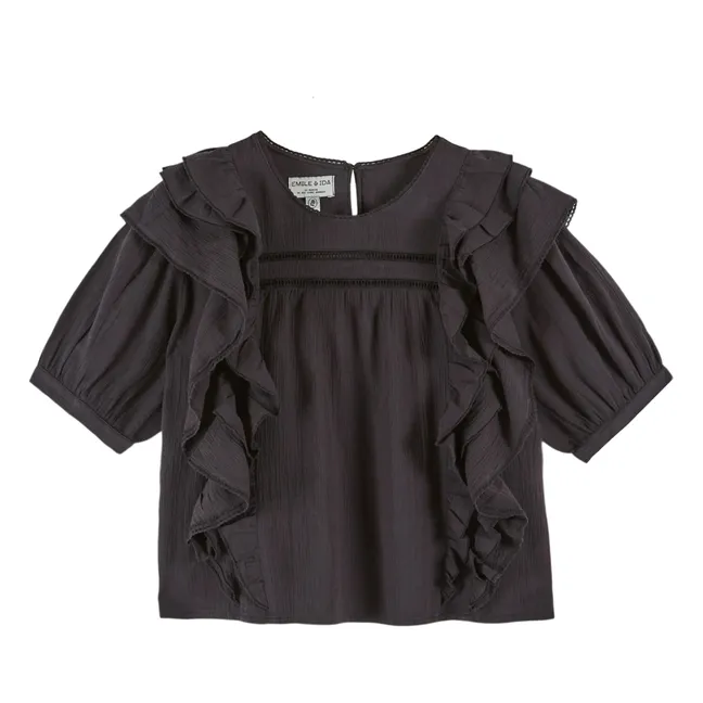 Blouse Volants Coton | Noir