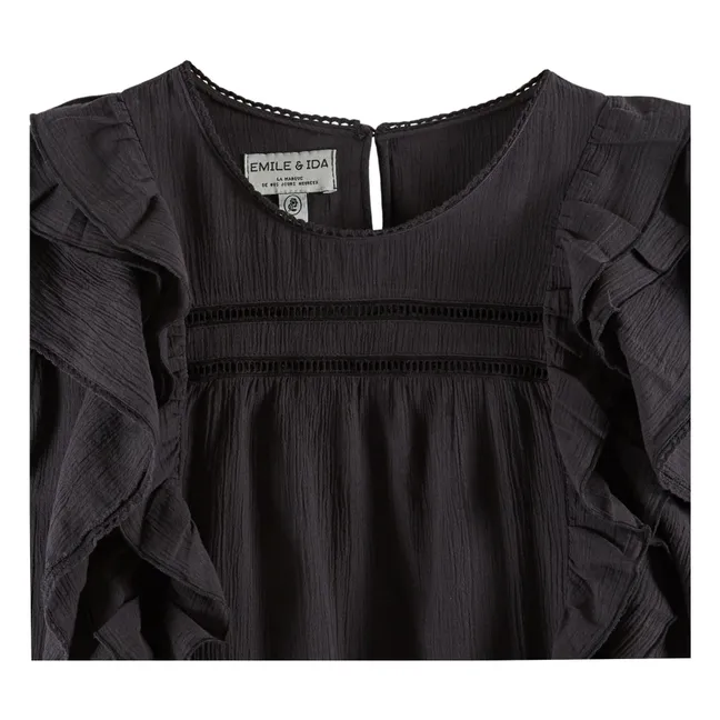 Blusa con volantes de algodón | Negro