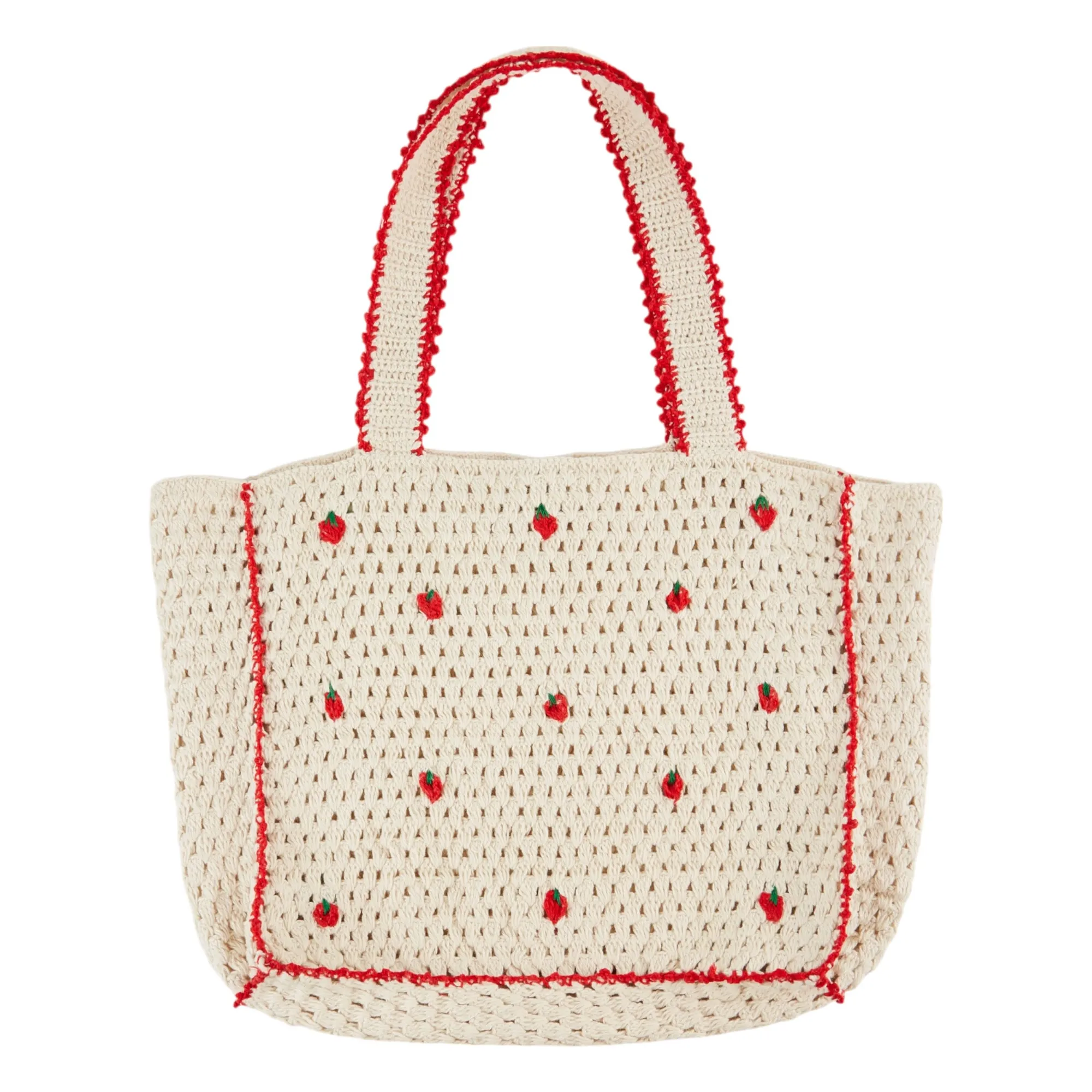 Emile Et Ida Cream Strawberry Crochet Tote Bag