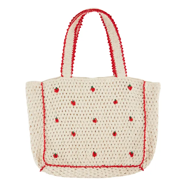 Strawberry Crochet Tote Bag | Cream