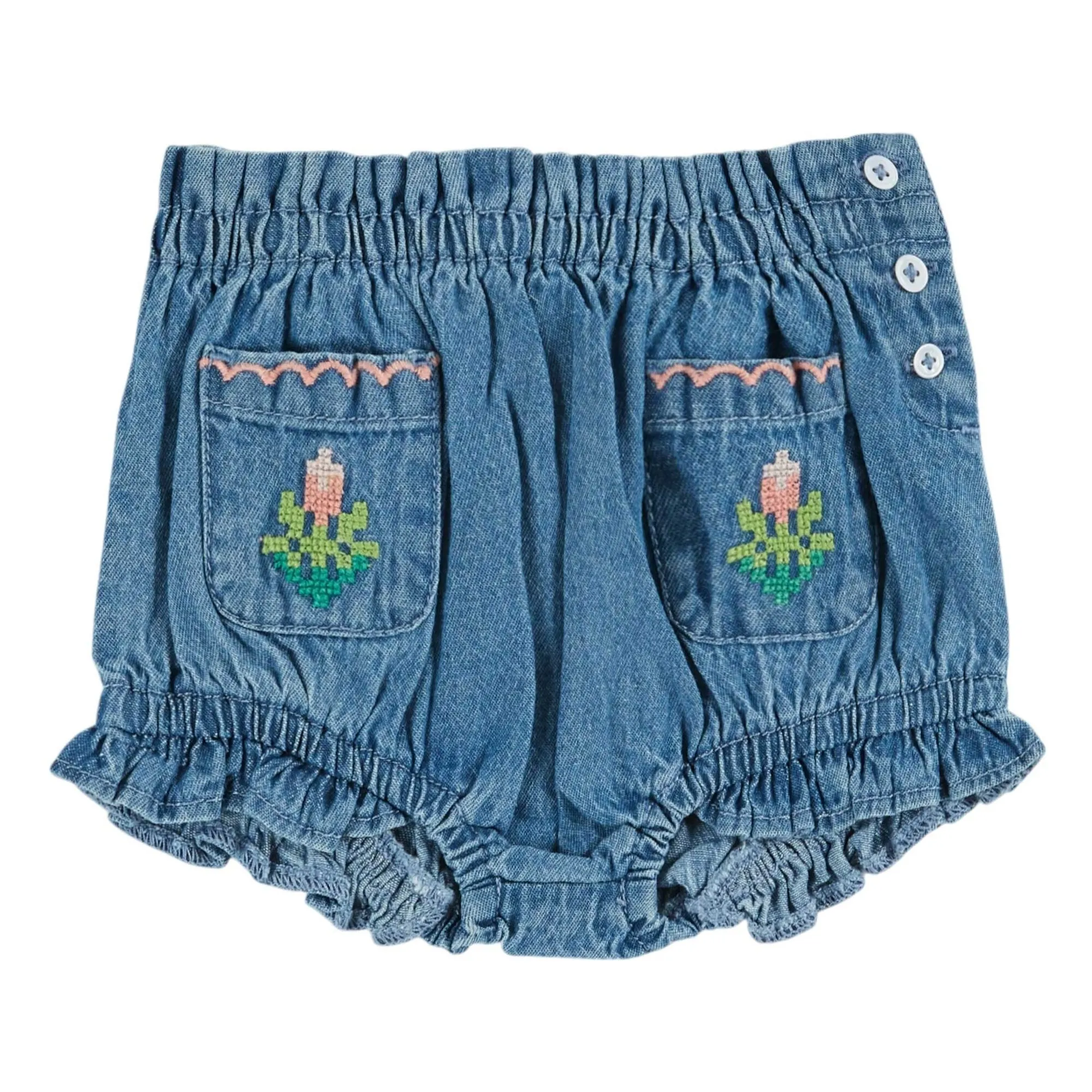 Emile Et Ida Blue Bloomer Denim Embroidered Pockets