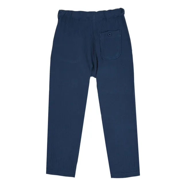 Plain Cotton Gauze Pants | Navy blue
