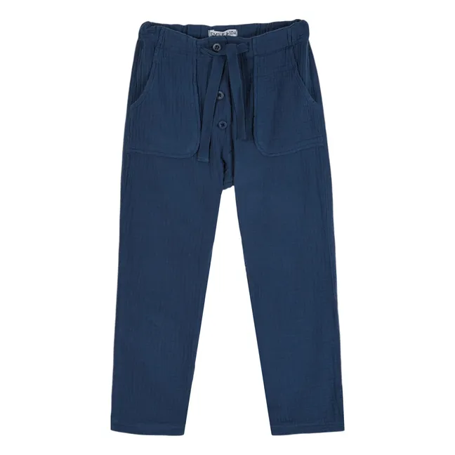 Plain Cotton Gauze Pants | Navy blue