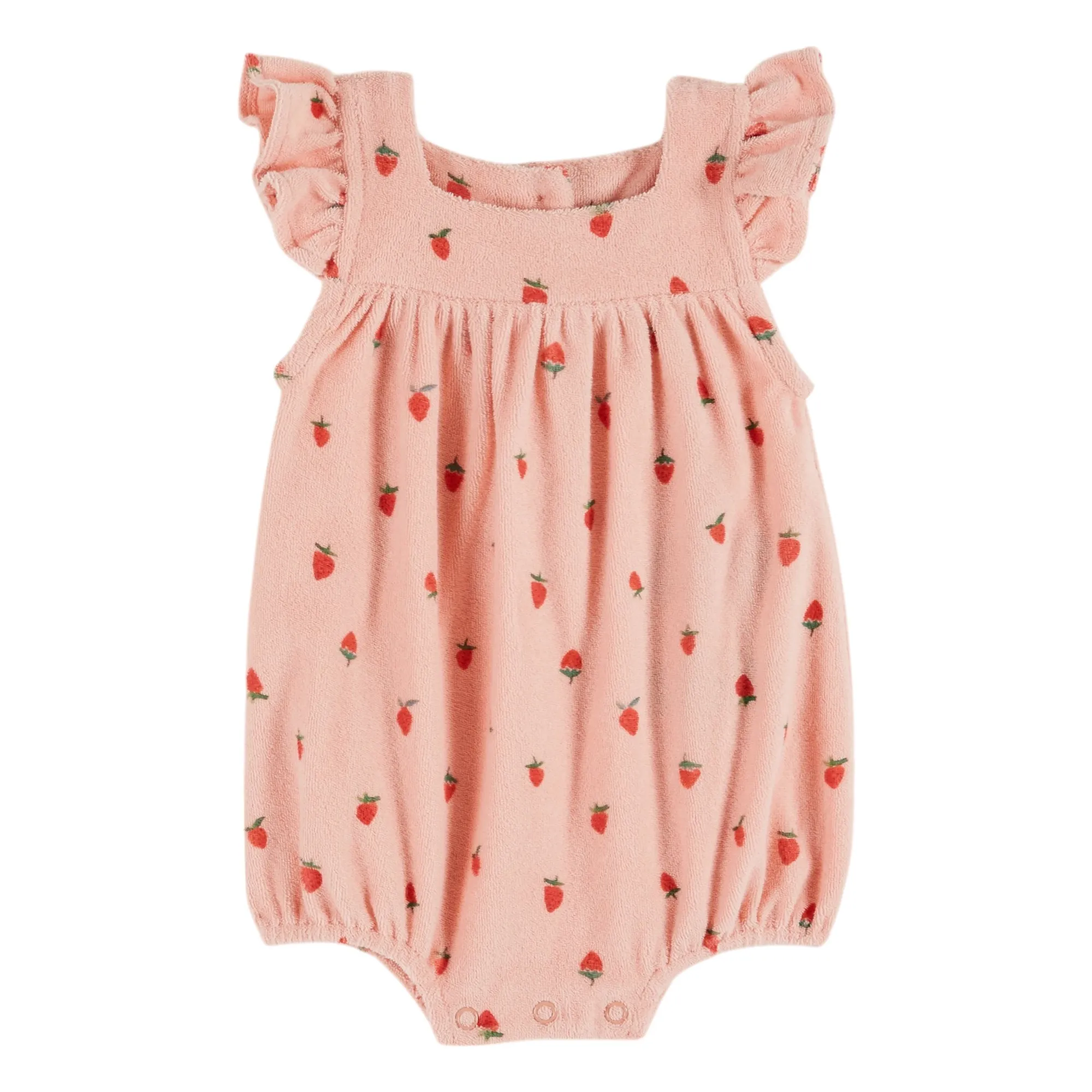 Emile Et Ida Pink Organic Cotton Terry Strawberry Romper