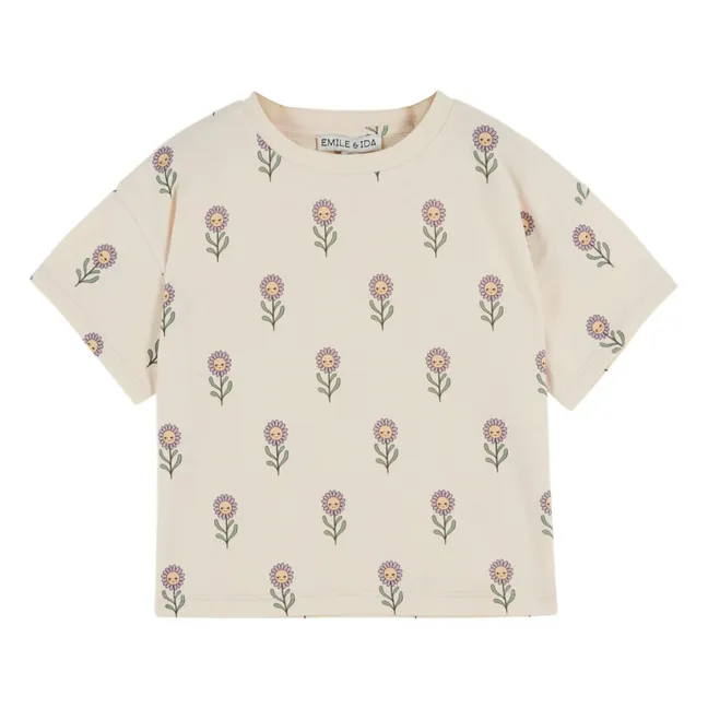 T-shirt Fleuri Coton Bio | Crème