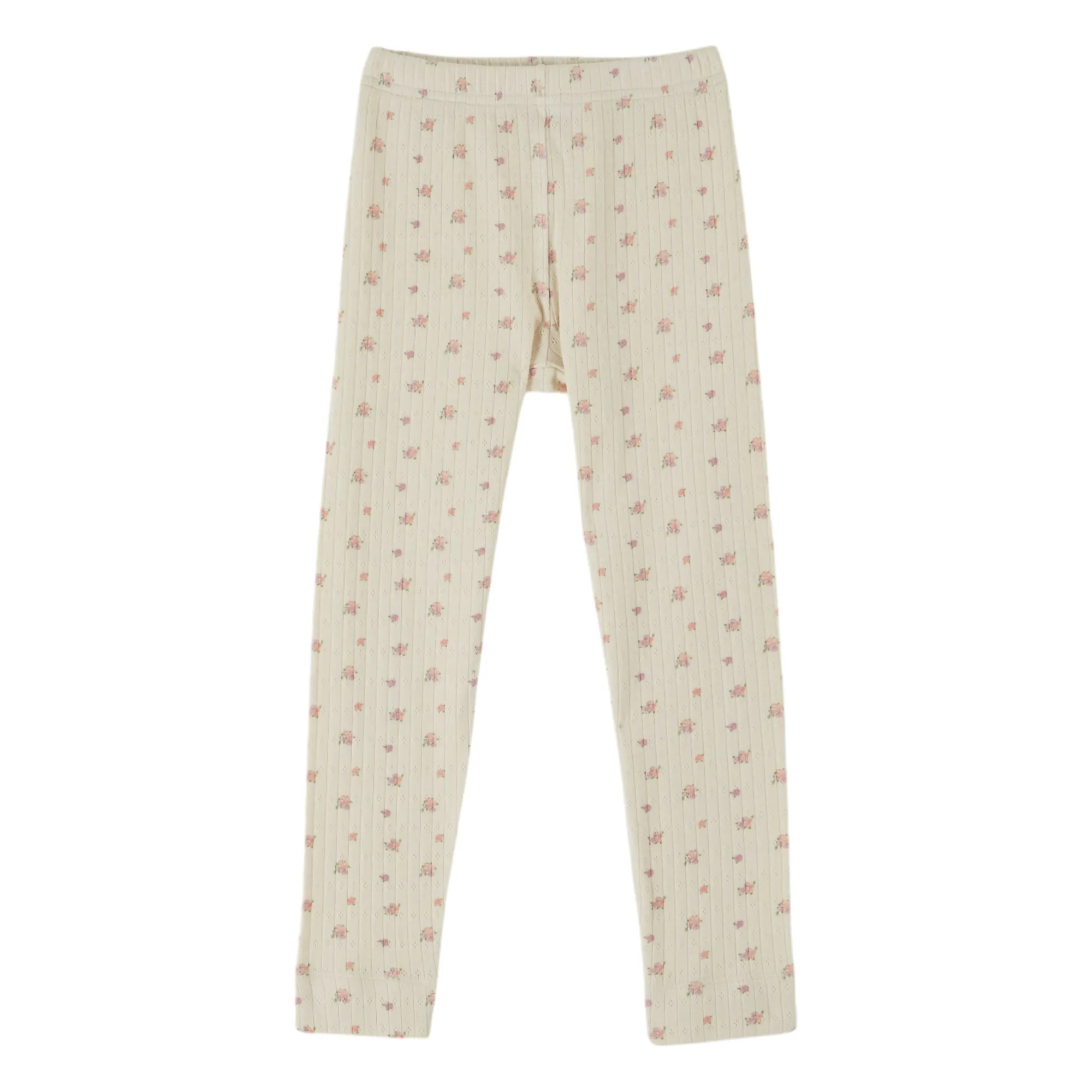 Emile Et Ida Cream Pointelle Flowered Organic Cotton Legging