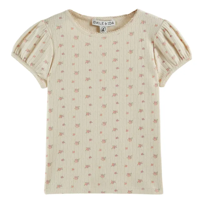 Camiseta Pointelle de algodón orgánico floreado | Crema
