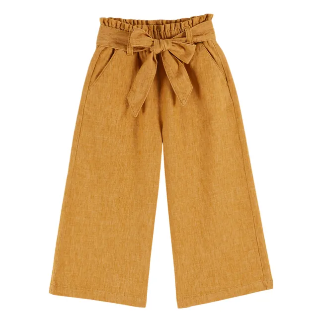 Pantalones anchos con cinturón | Amarillo Mostaza