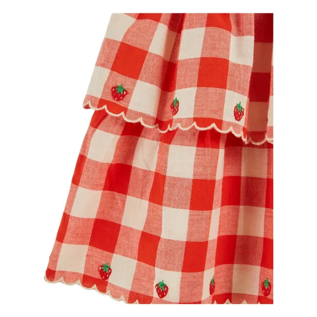 Embroidered Skirt Organic Cotton Tiles | Red