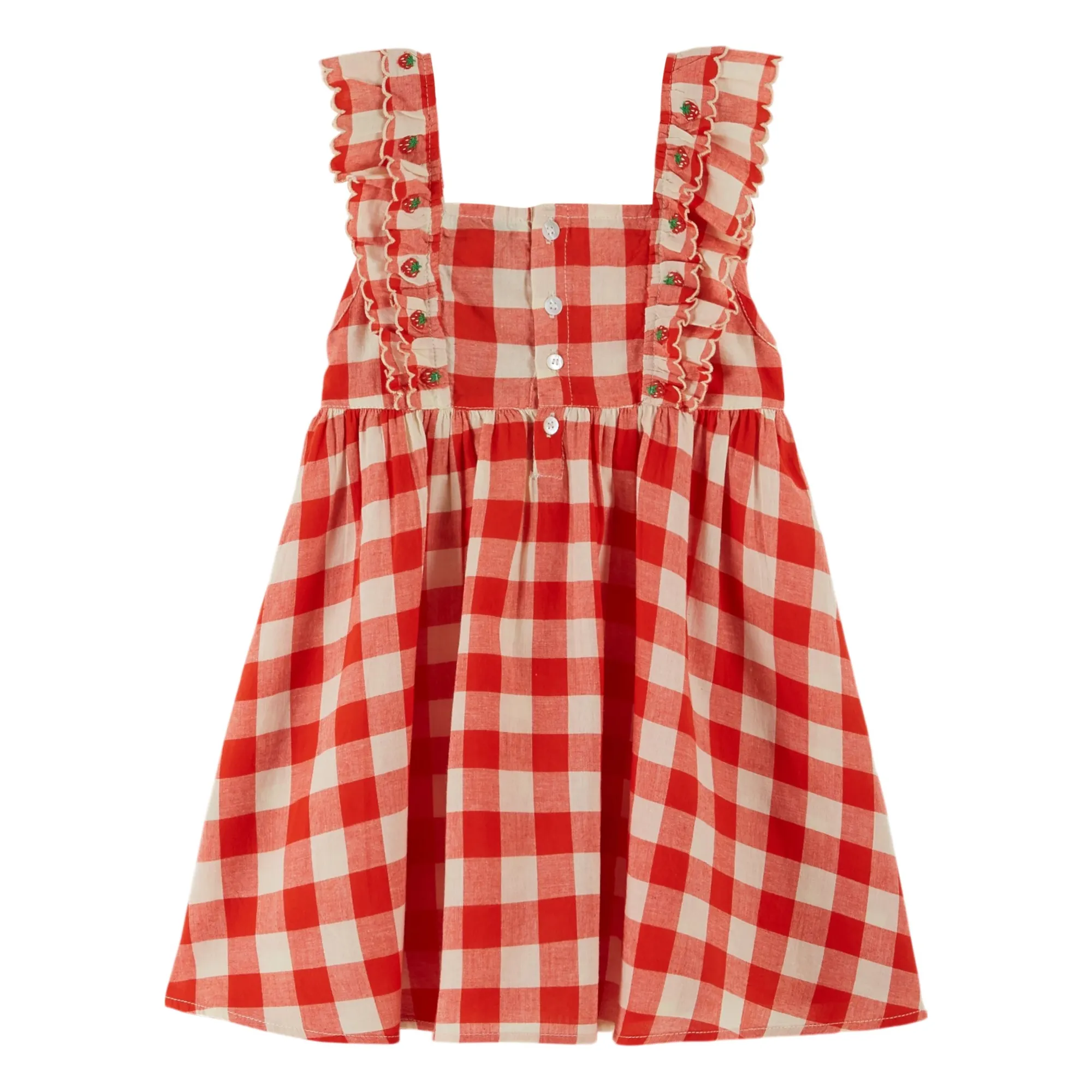Robe Brodée Carreaux Coton Bio | Rouge- Image produit n°4
