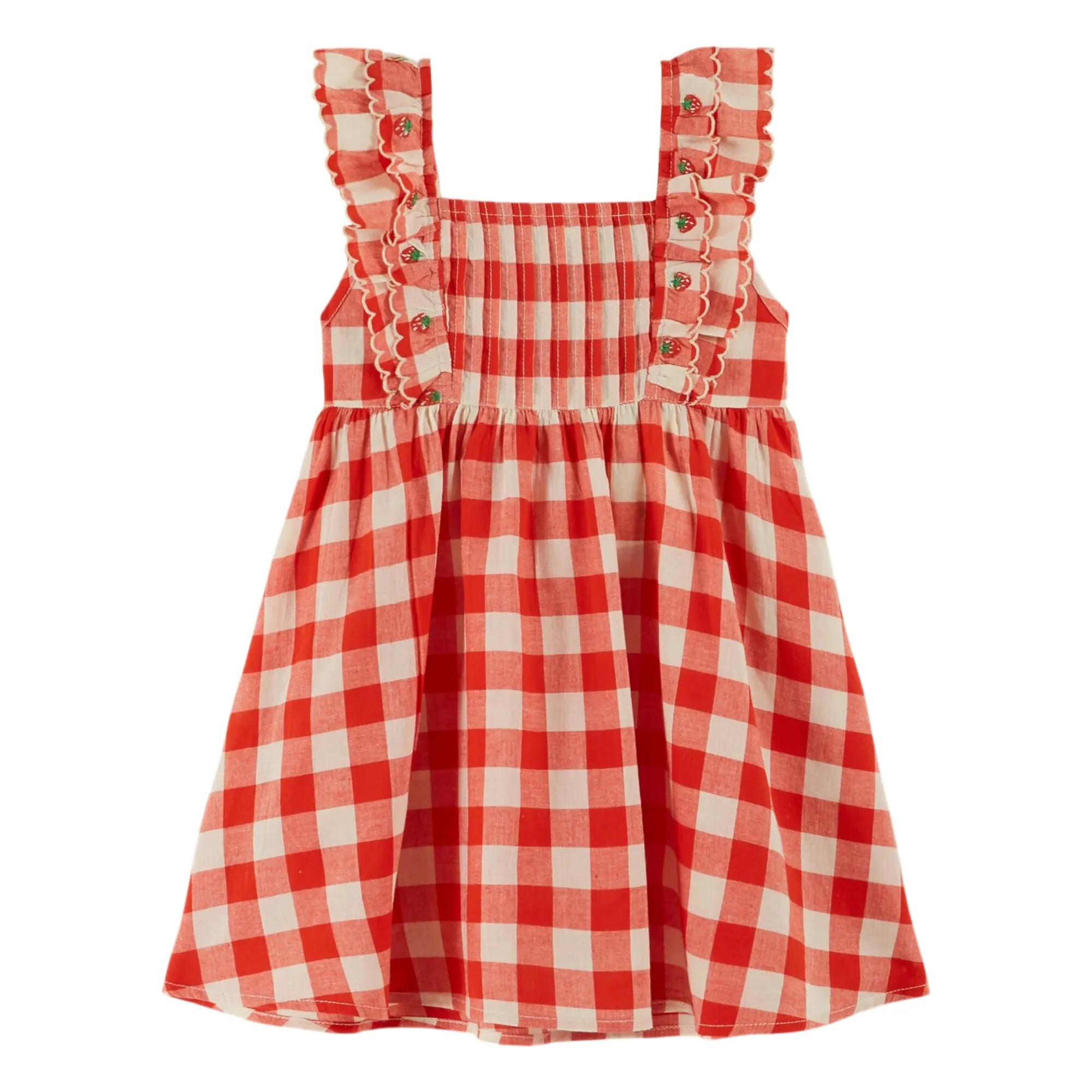 Robe Brodée Carreaux Coton Bio | Rouge- Image produit n°0