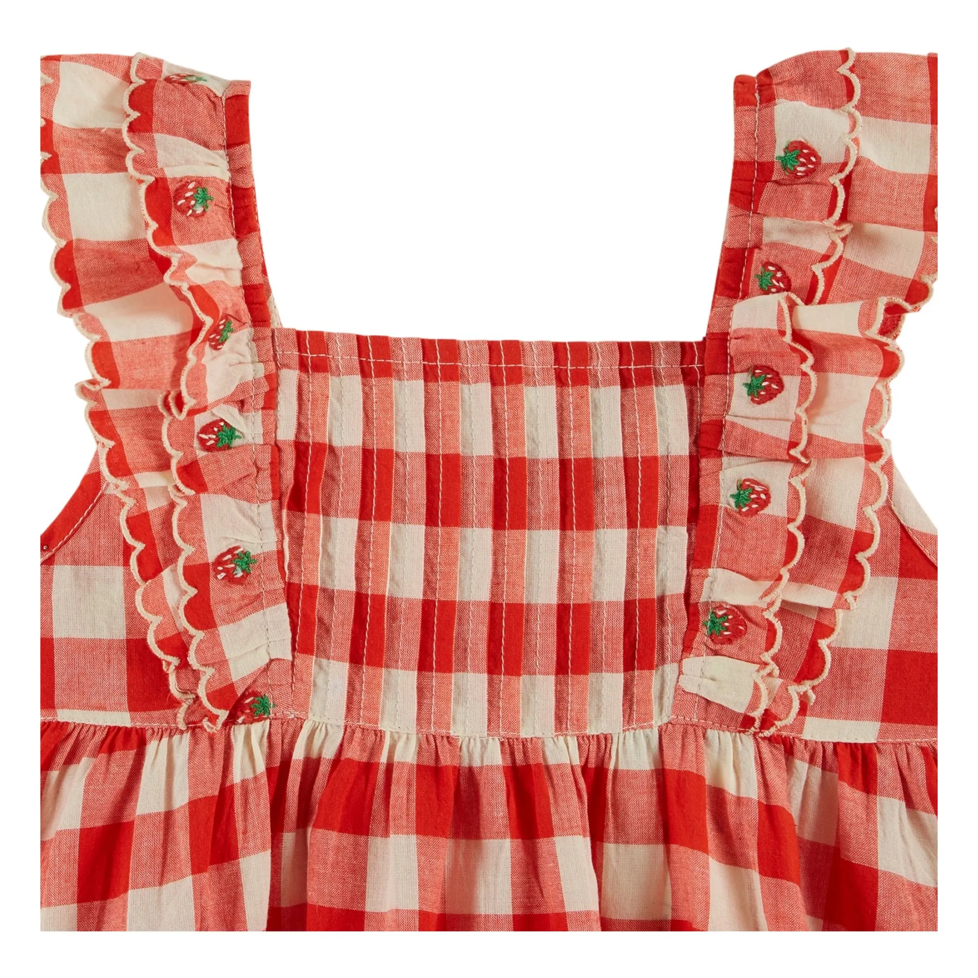Robe Brodée Carreaux Coton Bio | Rouge- Image produit n°3