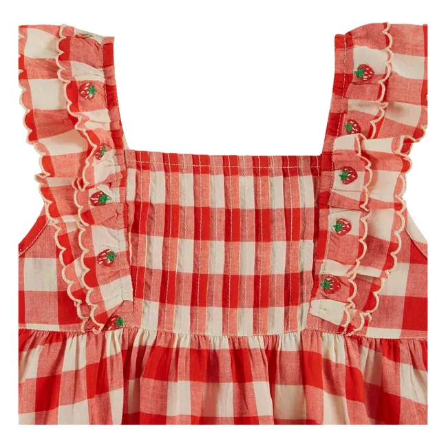 Organic Cotton Tile Embroidered Dress | Red