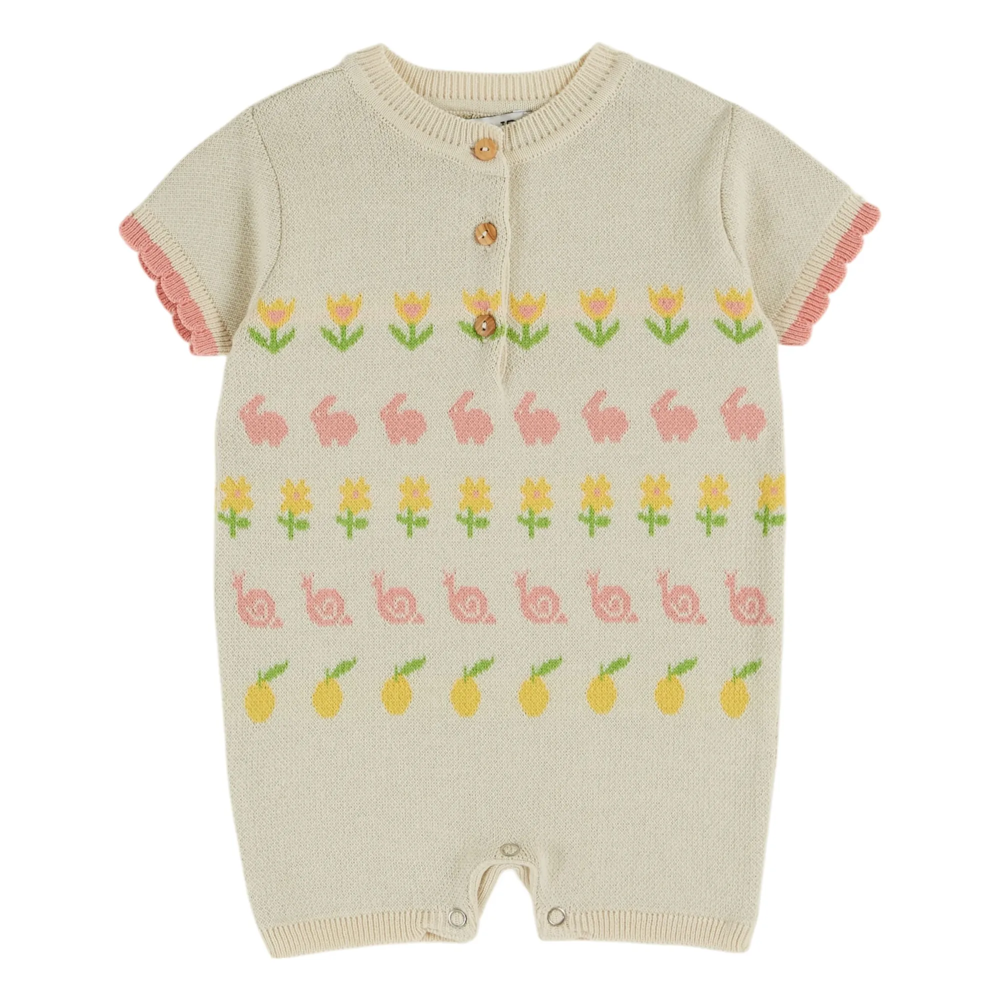 Emile Et Ida Beige Organic Cotton Knit Rabbit Playsuit