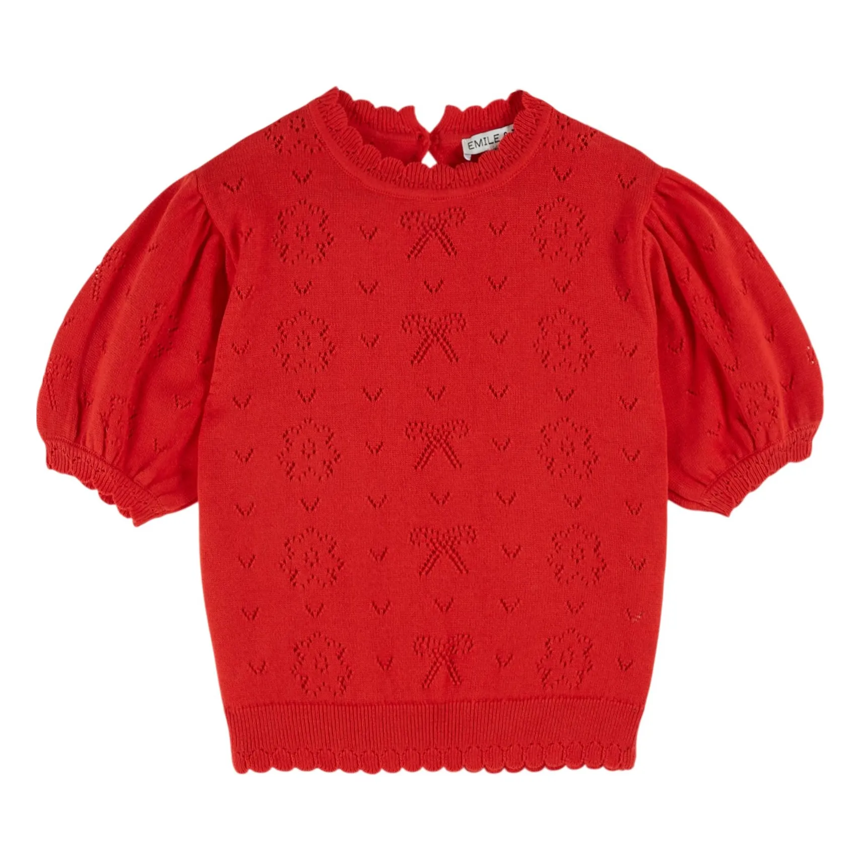Emile Et Ida Red Organic Cotton Openwork T-Shirt