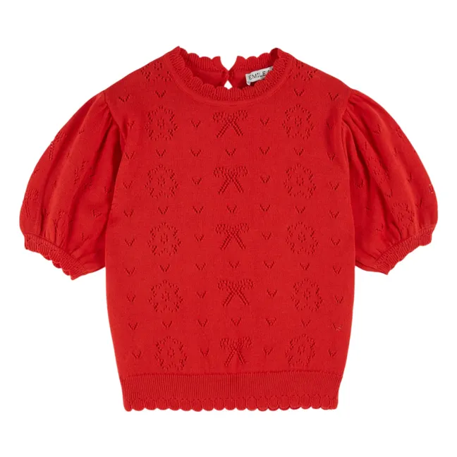 Organic cotton openwork T-shirt | Red