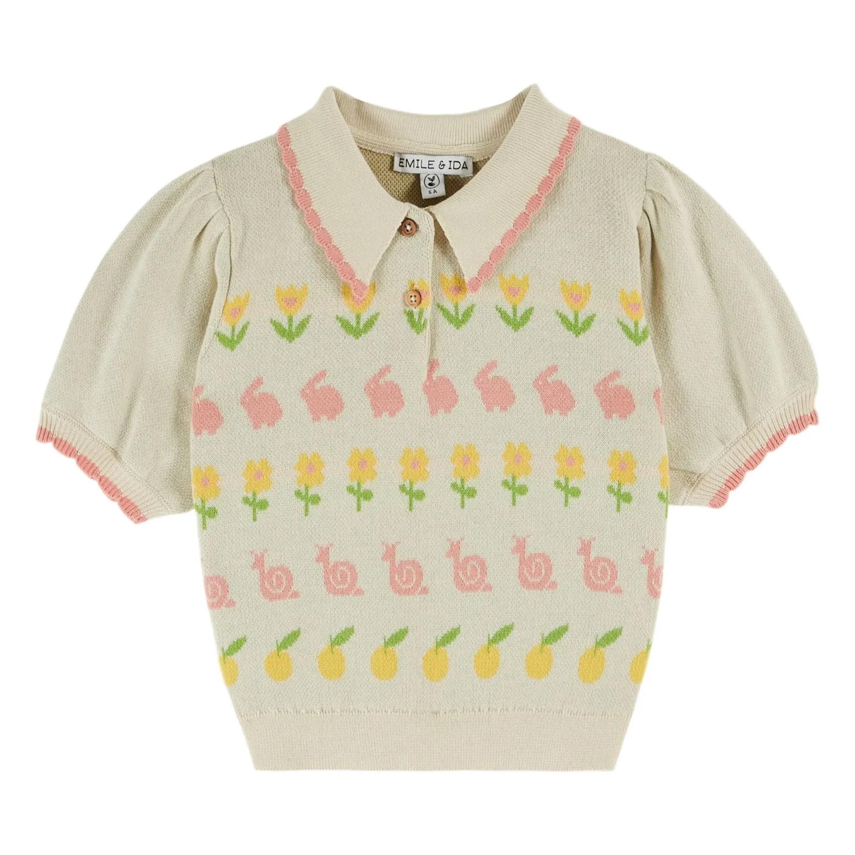Emile Et Ida Beige Polo Rabbits Organic Cotton Knit