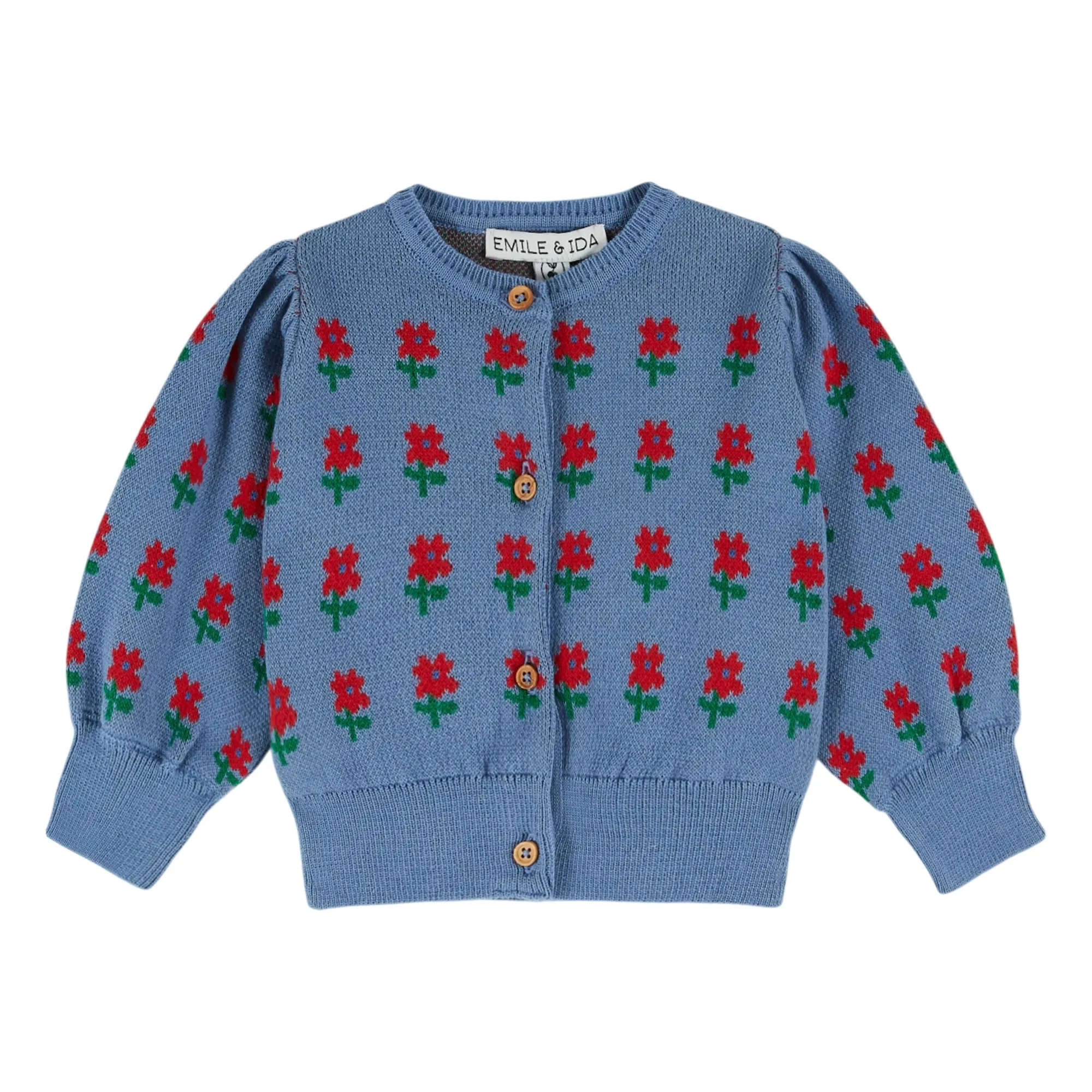 Emile Et Ida Blue Organic Cotton Floral Cardigan
