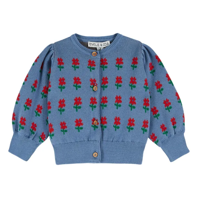 Gilet Fleuri Coton Bio | Bleu