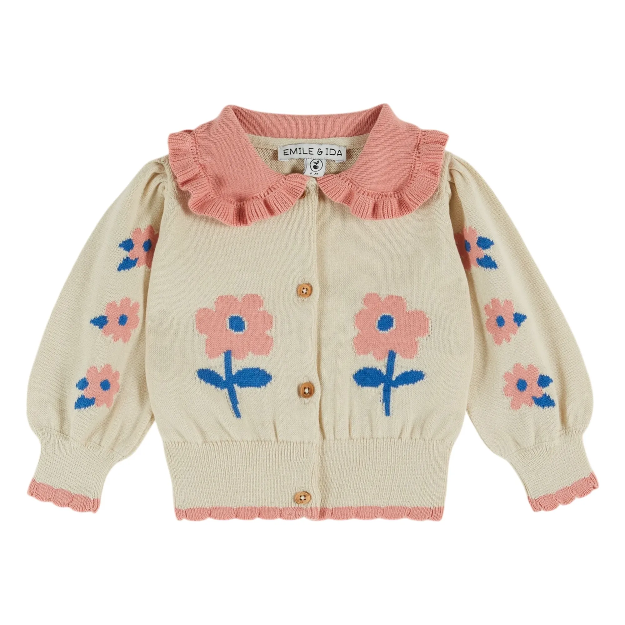 Emile Et Ida Beige Organic Cotton Flower Cardigan