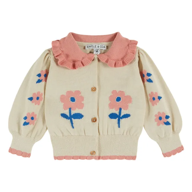 Gilet Fleurs Coton Bio | Beige