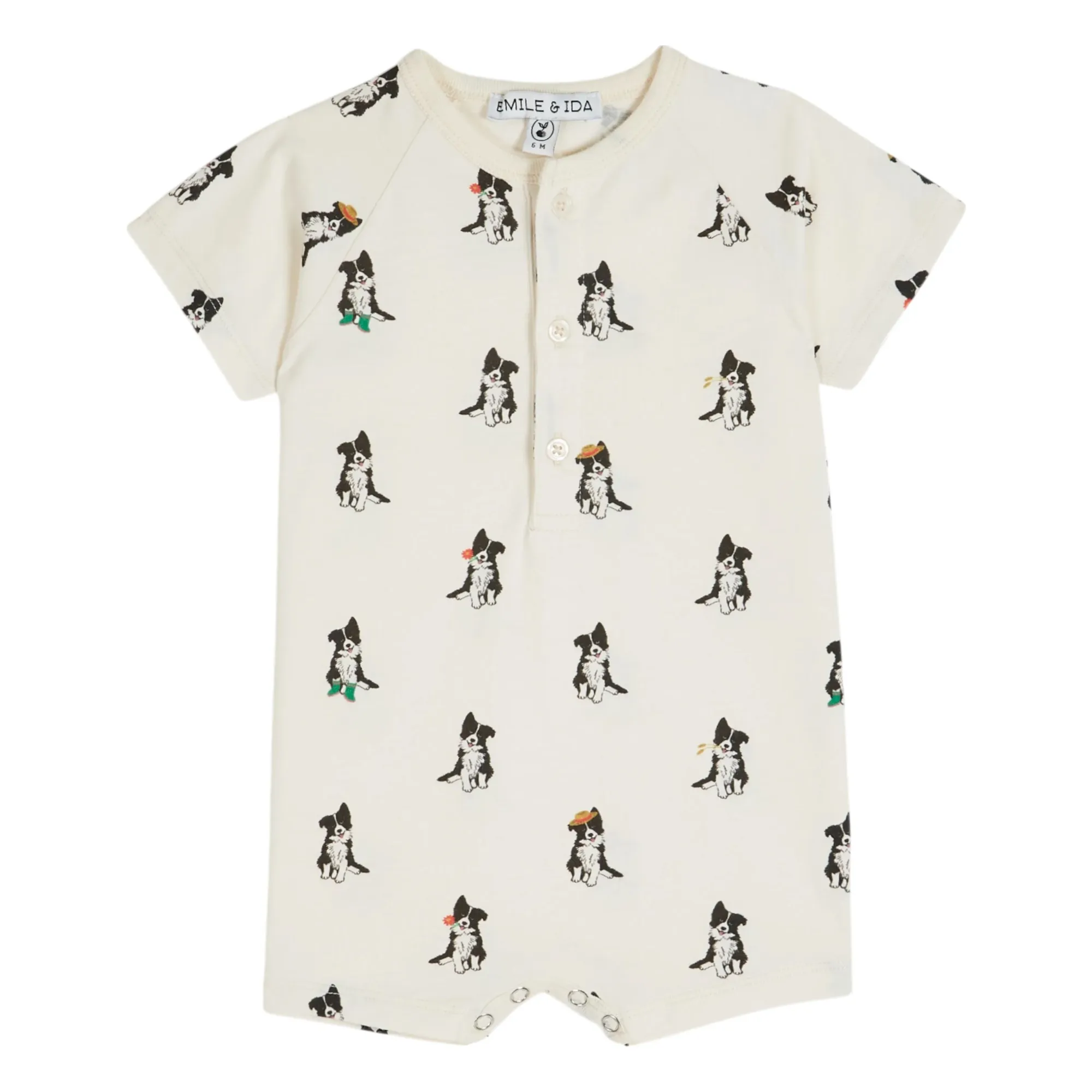 Emile Et Ida Cream Border Collie Organic Cotton Playsuit