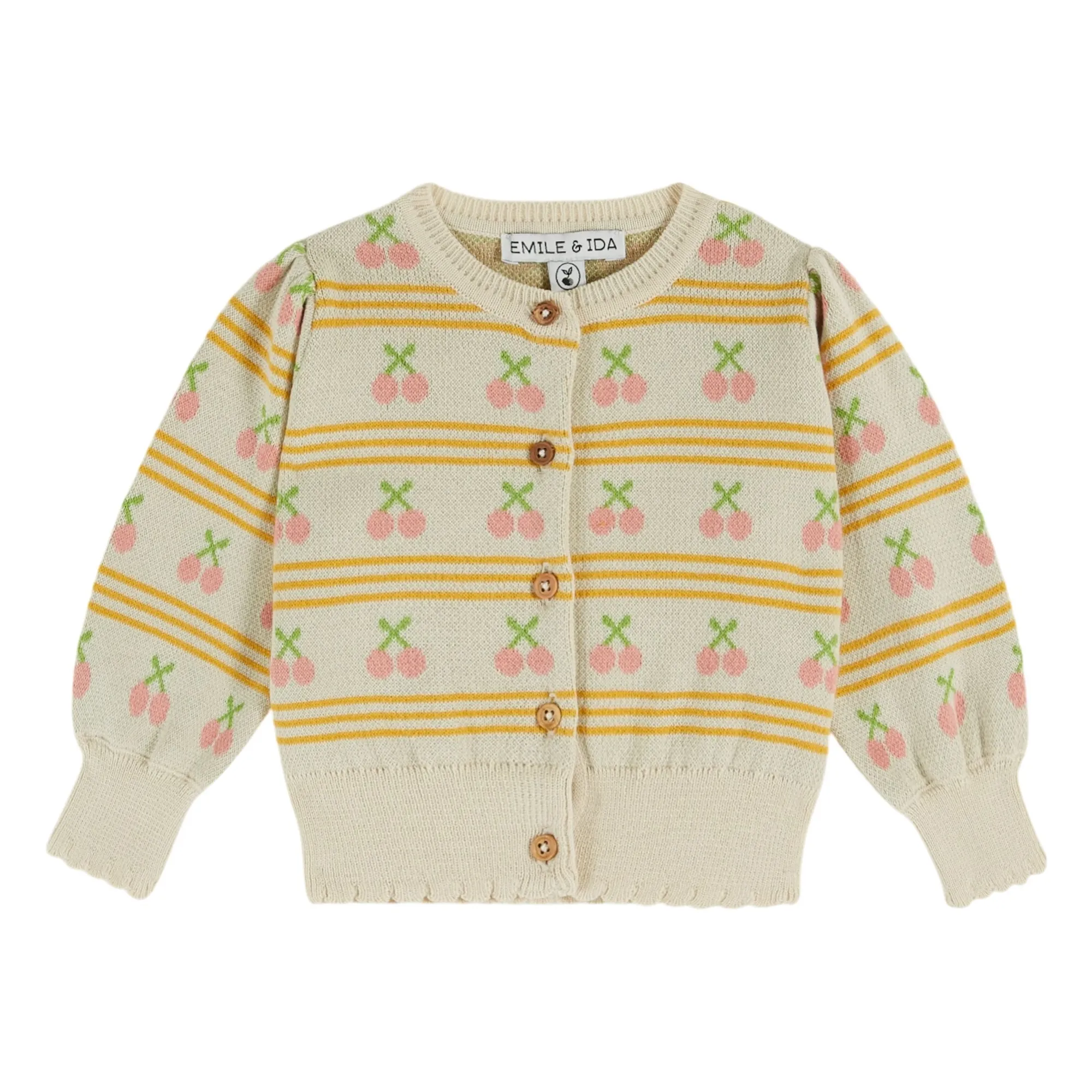 Emile Et Ida Cream Cherry Organic Cotton Cardigan