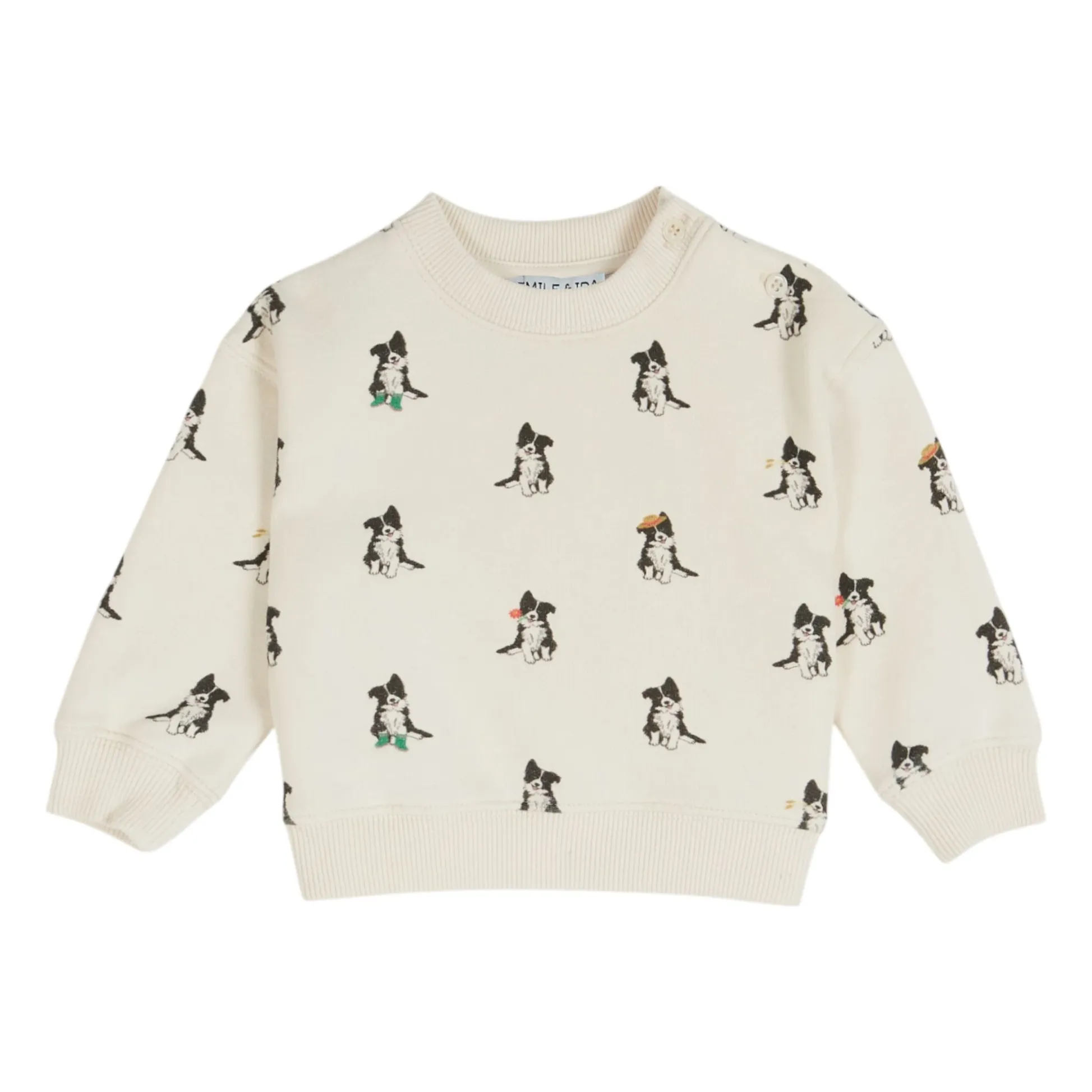 Emile Et Ida Cream Border Collie Organic Cotton Sweatshirt