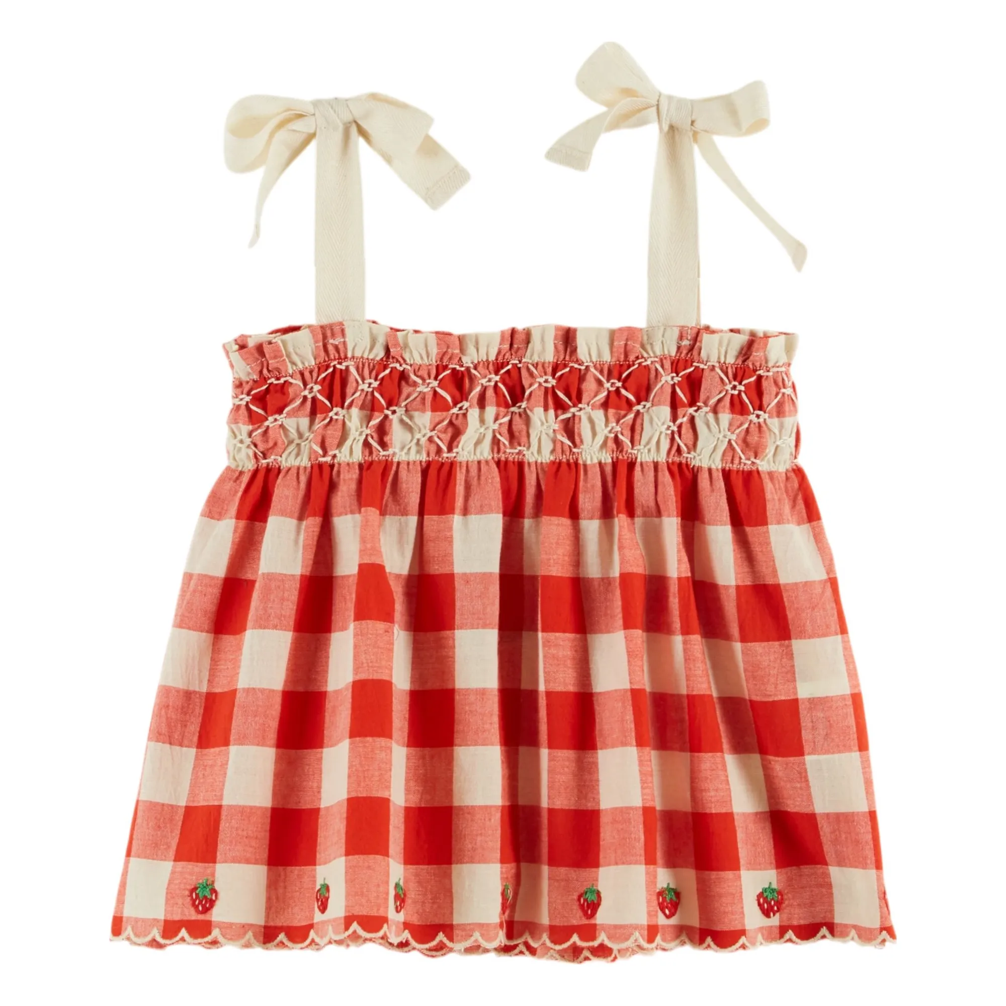 Emile Et Ida Red Vichy Organic Cotton Top