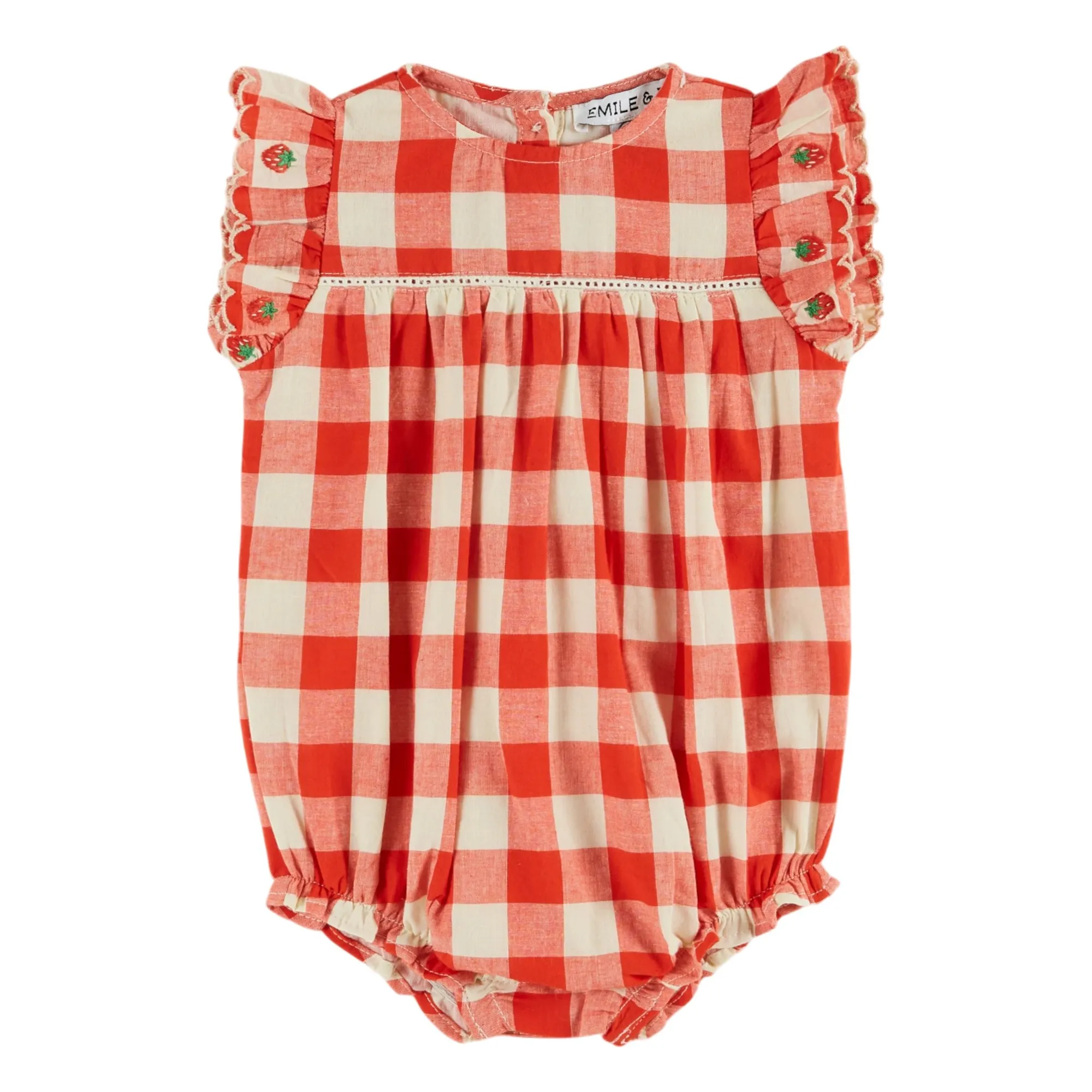 Emile Et Ida Red Vichy Organic Cotton Romper