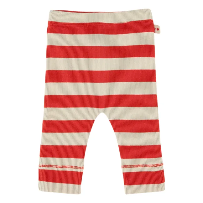 Striped Ribbed Organic Cotton Legging | Red