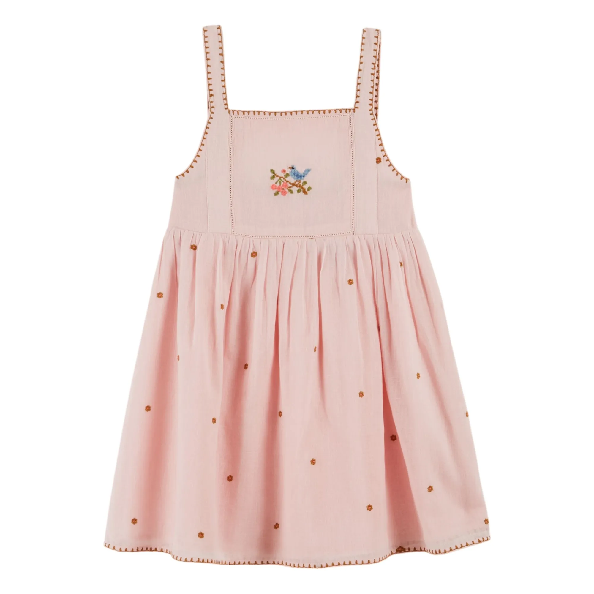 Emile Et Ida Pale Pink Embroidered Bird Dress