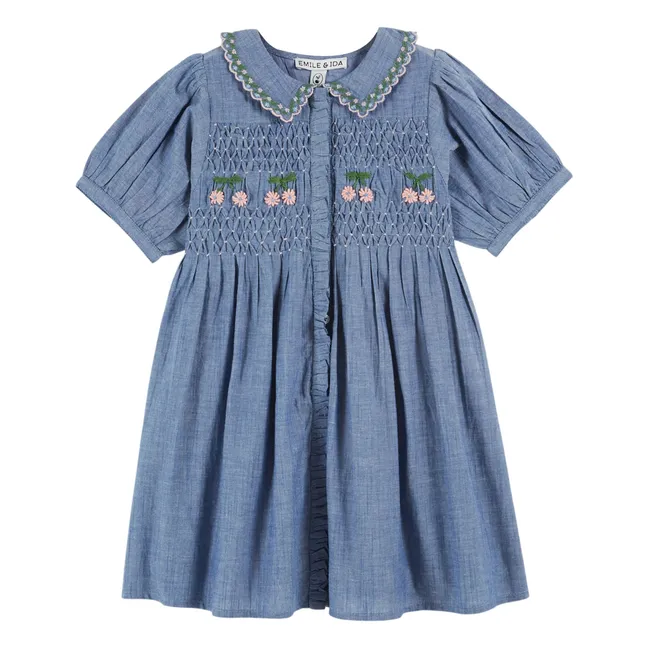 Vestido Chambray Smocked | Azul