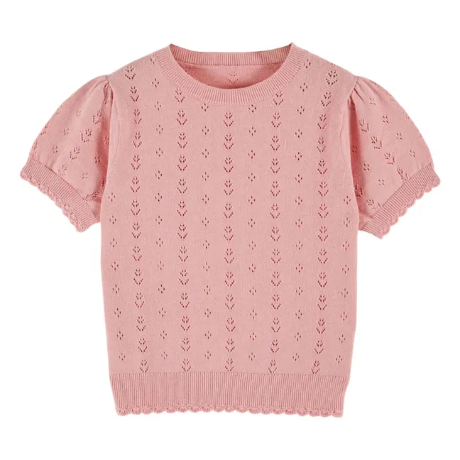 T-shirt Ajouré Maille Lin | Rose