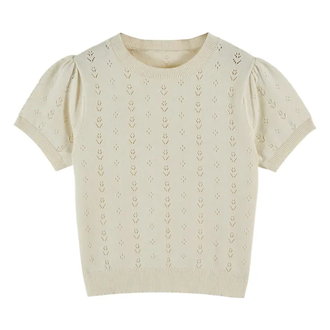 Camiseta de lino calada | Crema