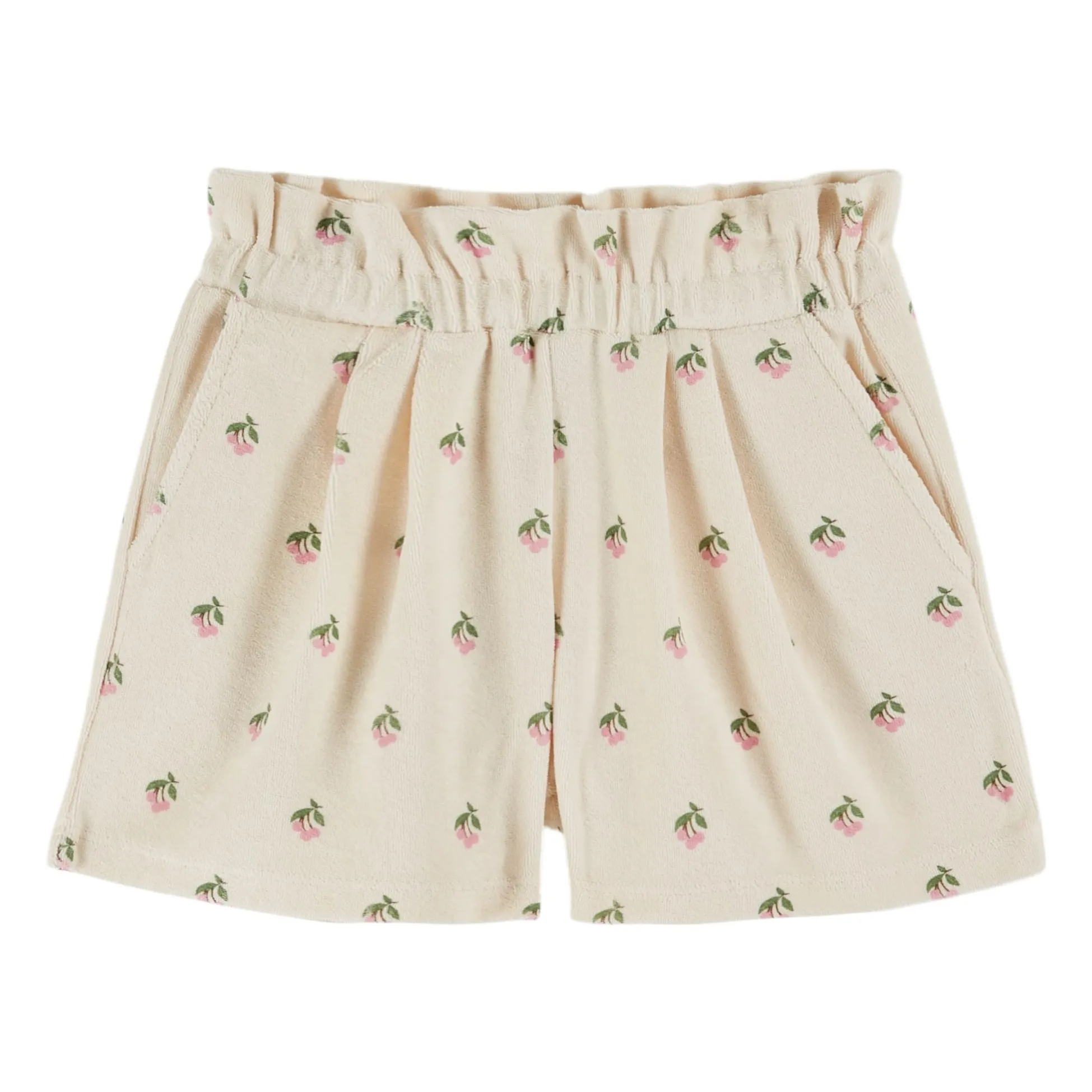 Emile Et Ida Cream Cerises Organic Cotton Towelling Shorts