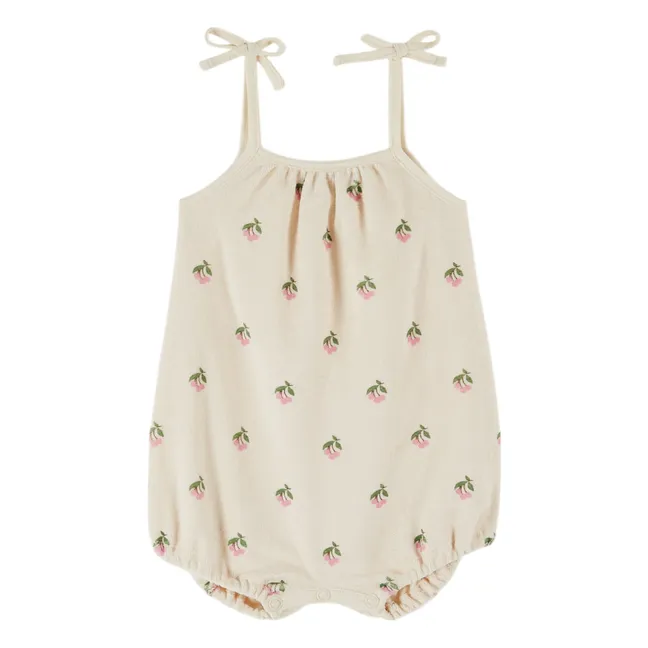 Organic cotton terry cherry romper | Cream