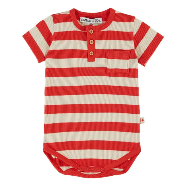 Striped Ribbed Organic Cotton Bodysuit | Red