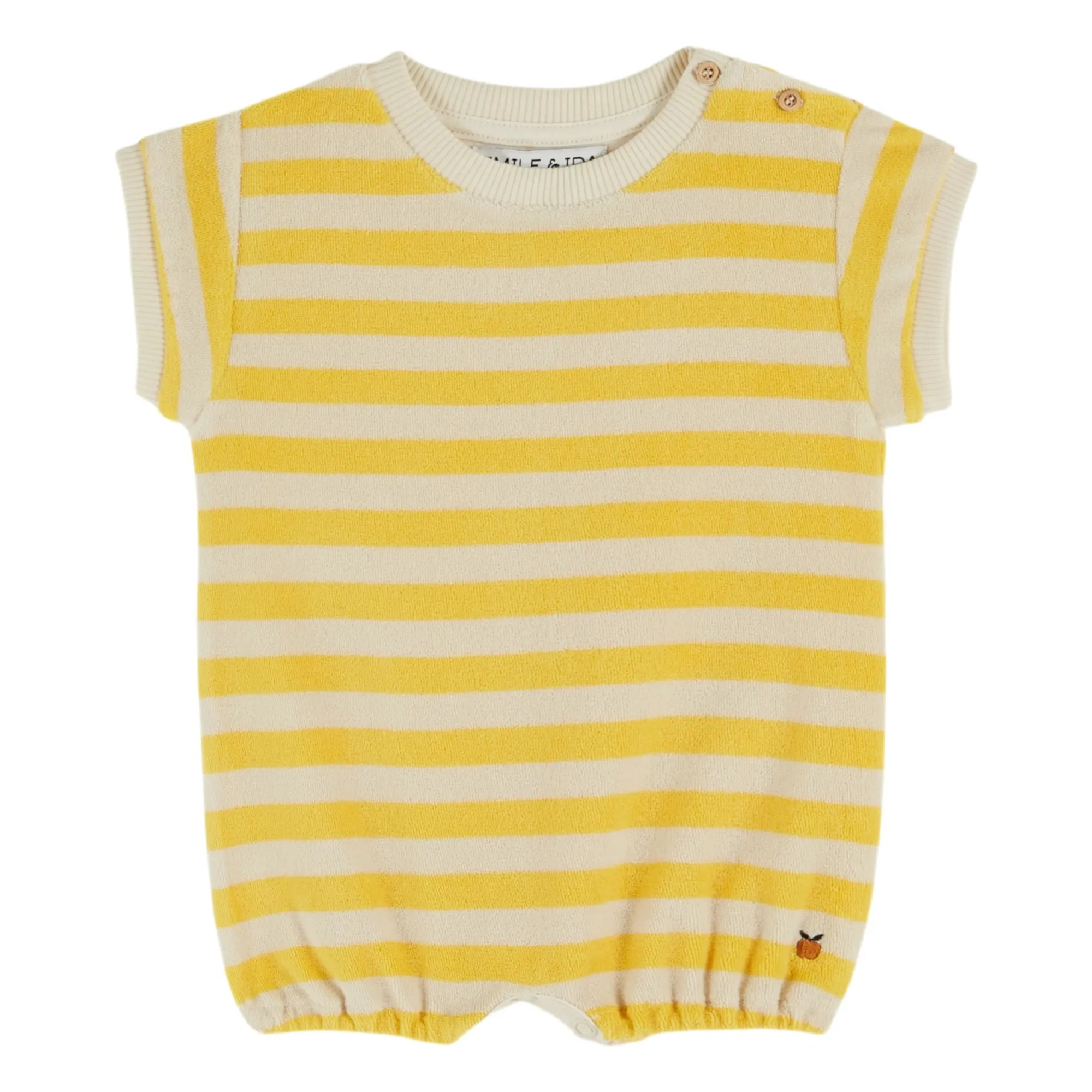 Emile Et Ida Yellow Striped Organic Cotton Terry Romper