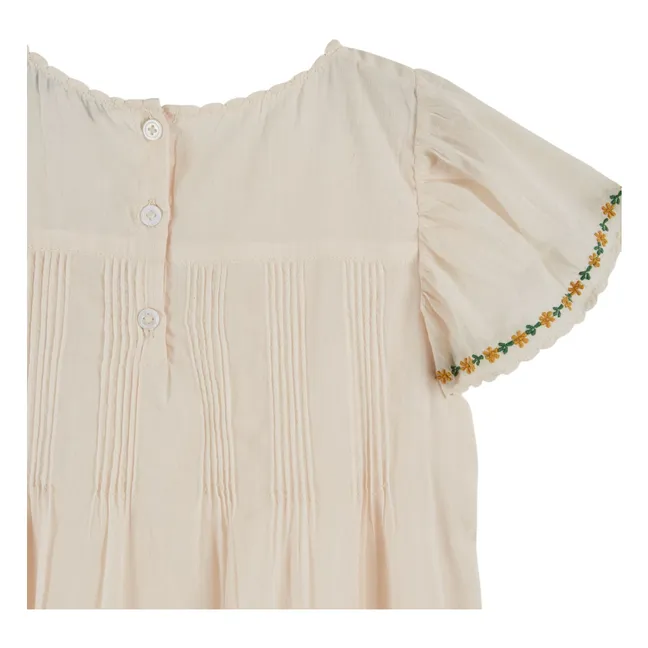 Vestido bordado de flores | Crema