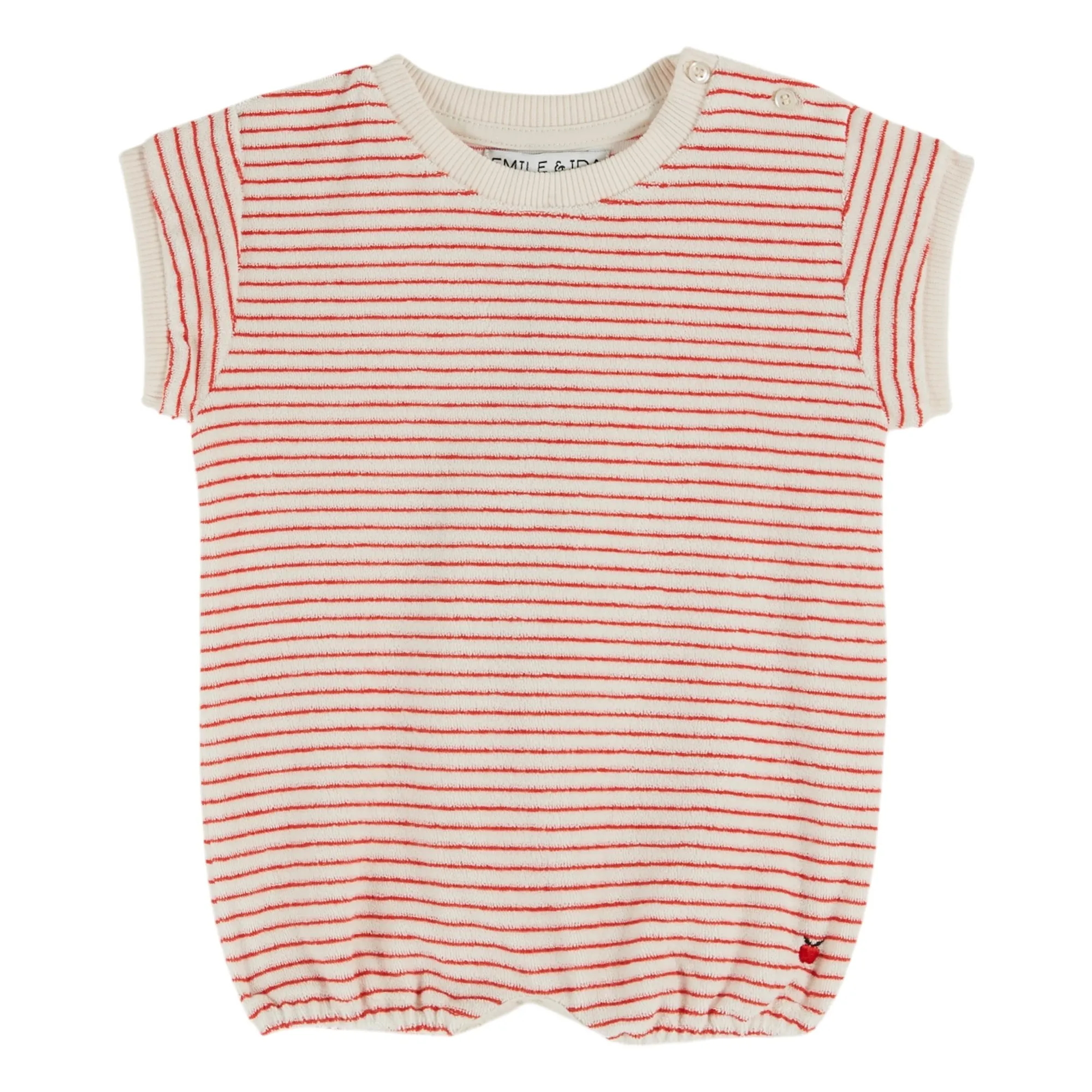 Emile Et Ida Red Striped Organic Cotton Terry Romper