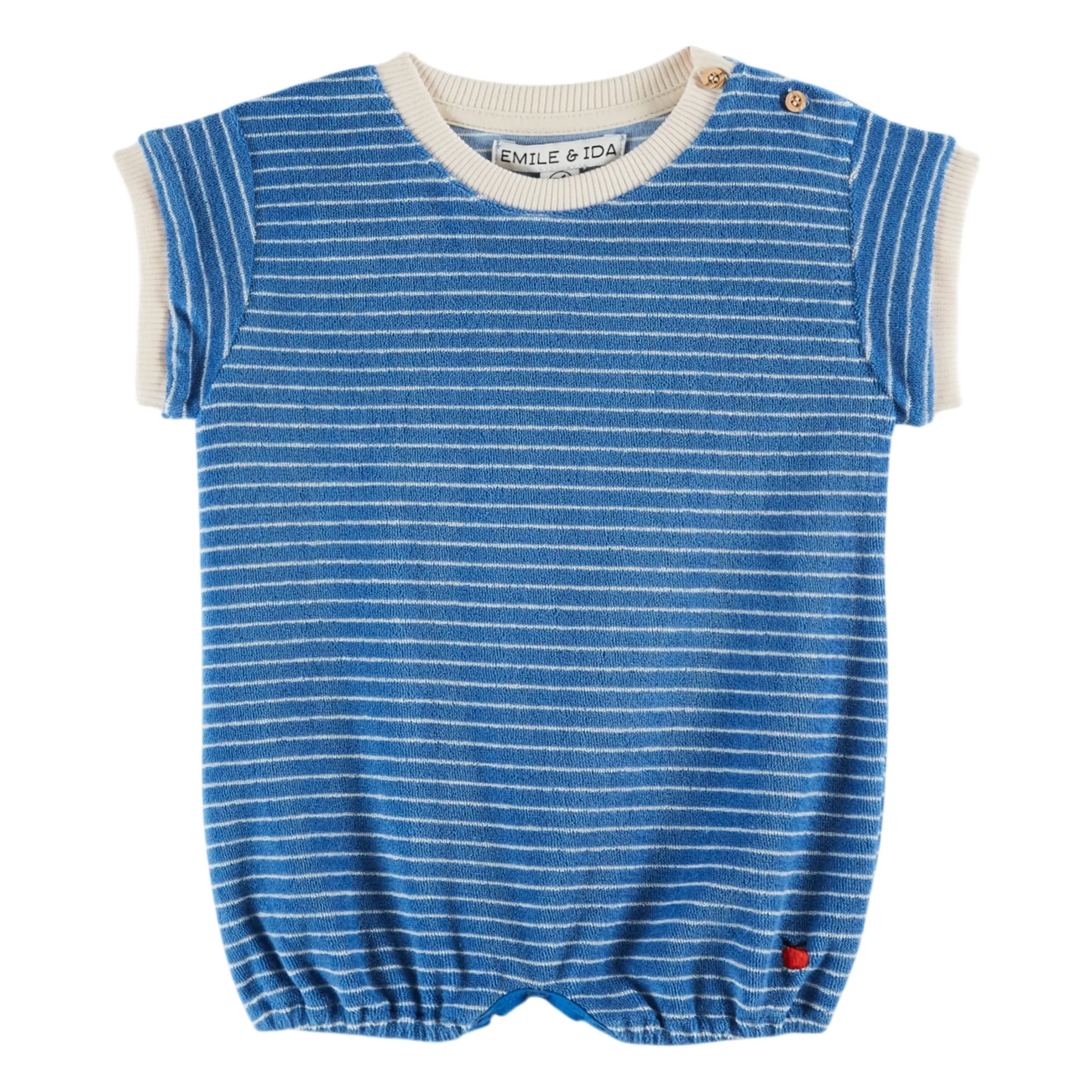 Emile Et Ida Blue Striped Organic Cotton Terry Romper