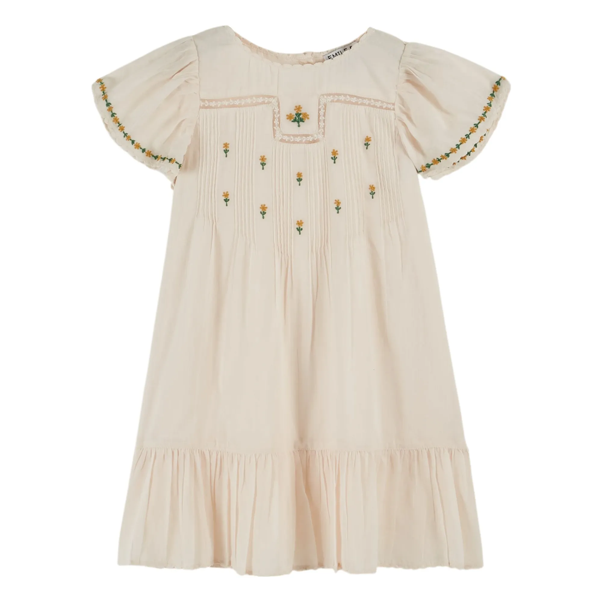 Emile Et Ida Cream Flower Embroidered Dress