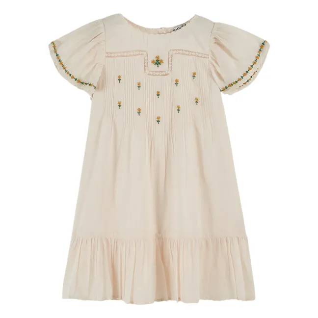 Robe Brodée Fleurs | Crème
