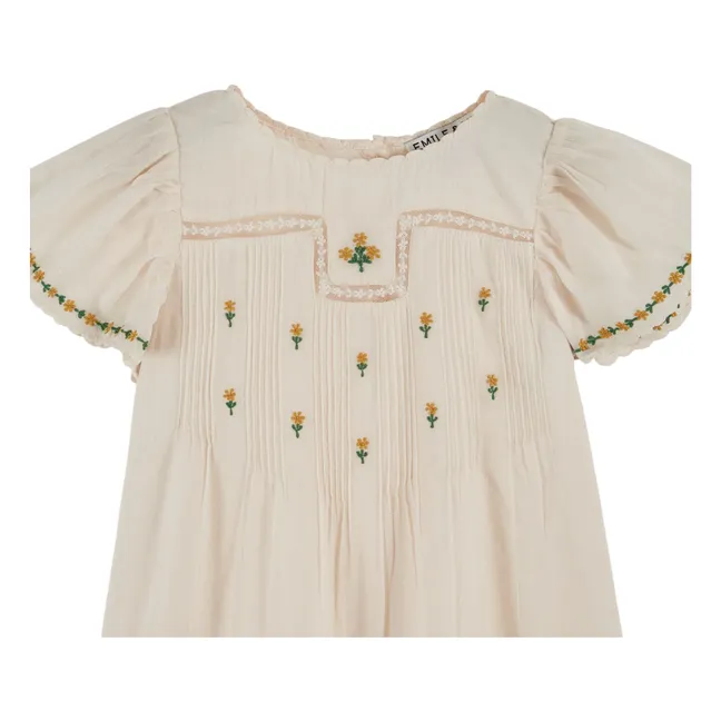 Vestido bordado de flores | Crema